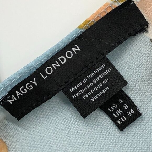 Maggy London Light Blue Floral Wrap Midi Dress size 4 - Picture 4 of 16